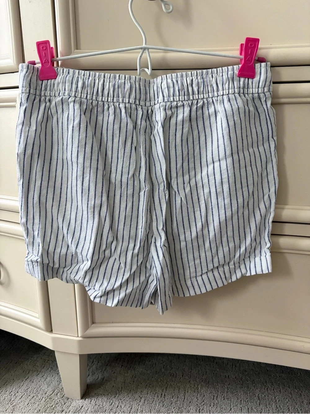 Old Navy White and Navy Striped Drawstring Shorts